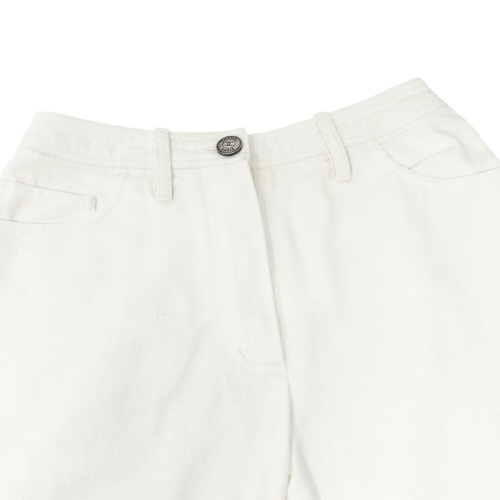CHANEL Vintage 97C CC Logo Denim Pants #38 White Silver Cotton Stitch [105646] - Picture 6 of 13